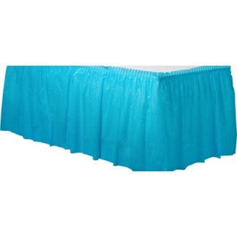 Caribbean Blue Solid Color Plastic Table Skirt 14' x 29"