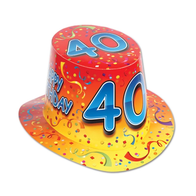 25 Pack Beistle Happy 40th Birthday Party Hi-Hat- Red and Orange