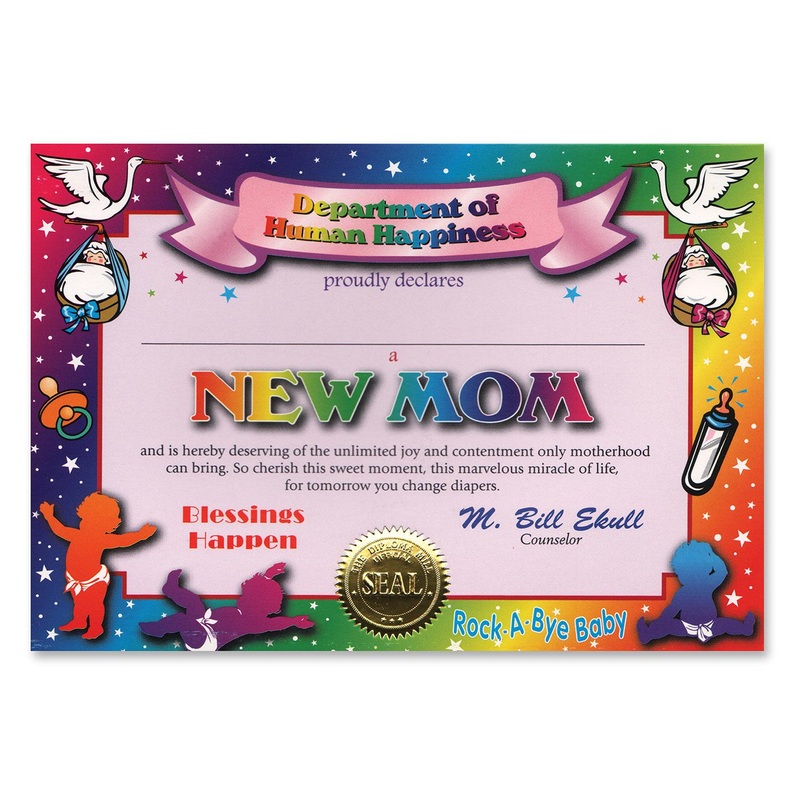 6 Pack Beistle New Mom Certificate