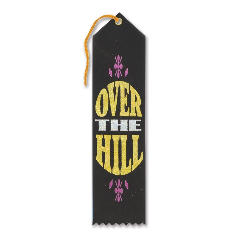 6 Pack Beistle Over The Hill Birthday Award Ribbon- Black and Gold