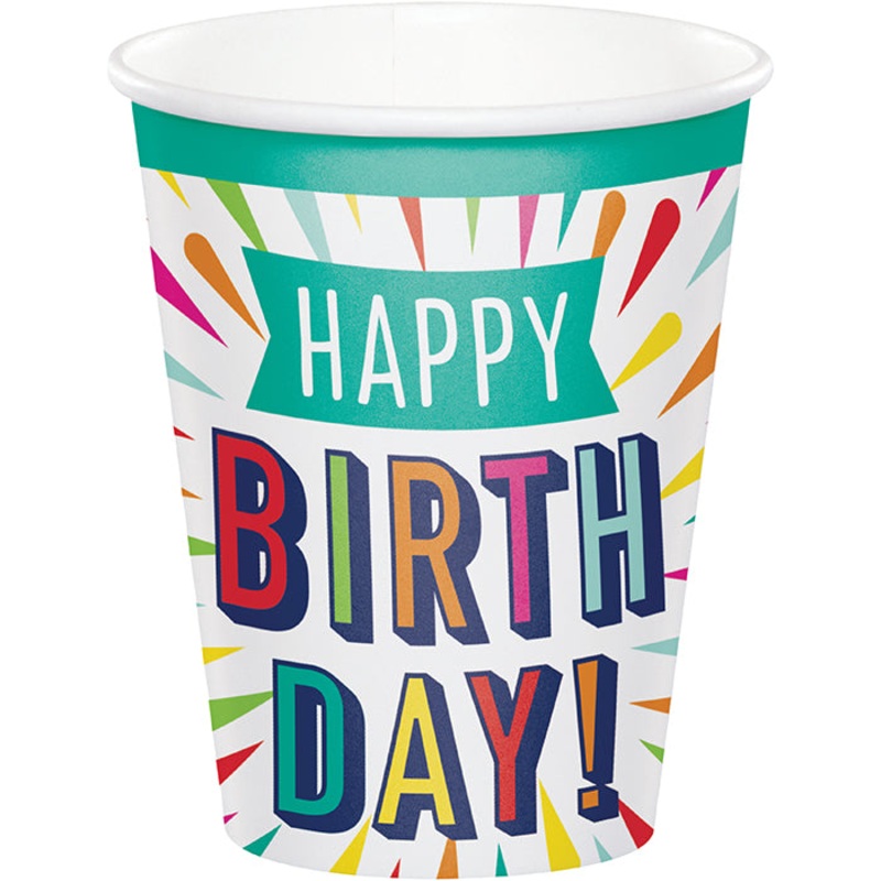 Birthday Burst Paper Hot/Cold Cups 9Oz (8/Pkg)