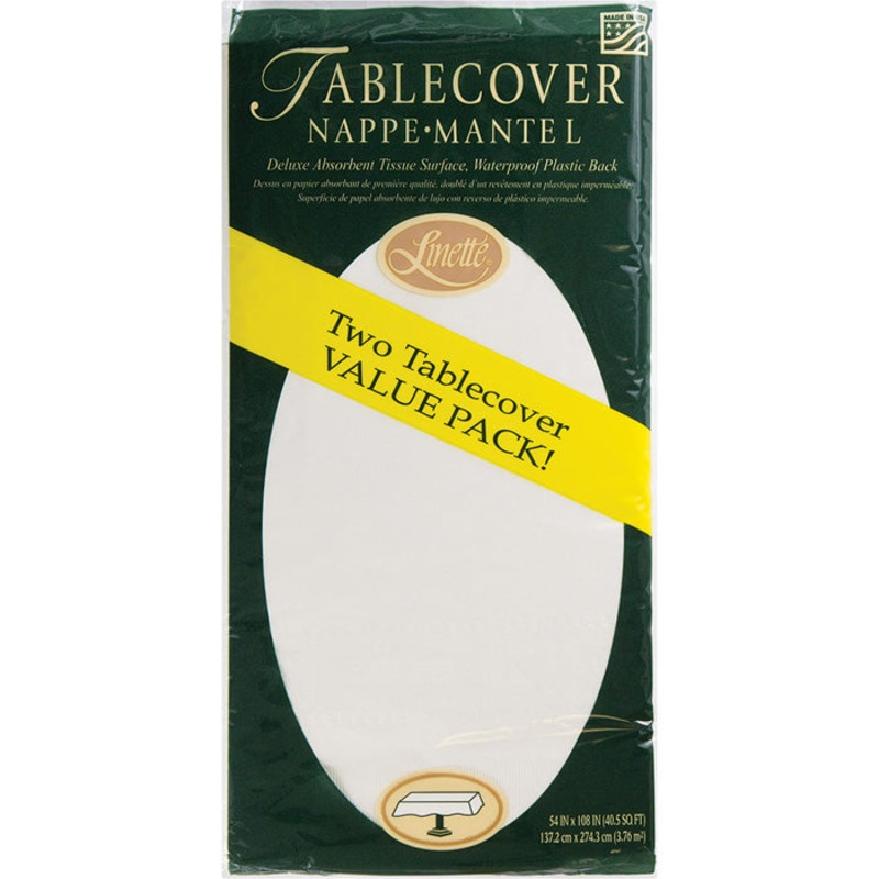 White Linette Paper Table Covers, 54"x108" 2ct (2/Pkg)