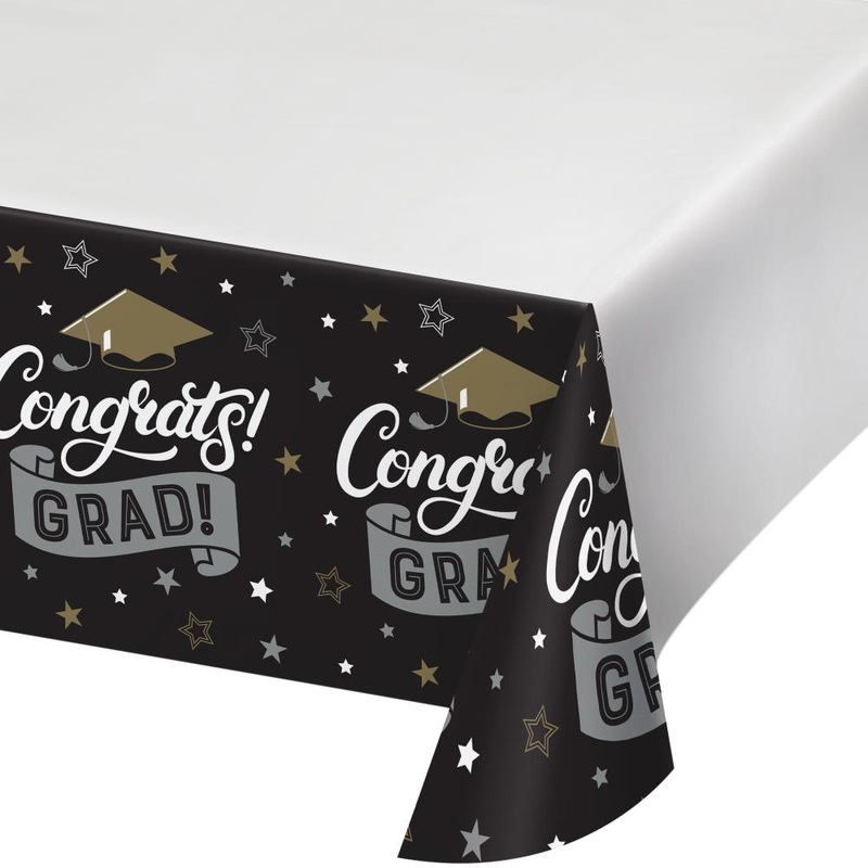 12 pc Bulk Grad Glamor Paper Tablecover Border Print, 54" x 102"