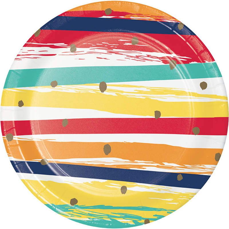 96 pc Bulk Birthday Stripes Dessert Plates