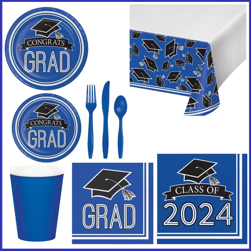 Blue Graduation Party Kit for 16 (182 Items)