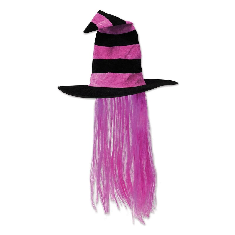 6 Pack Beistle Halloween Witch Hat with Hair - hot pink