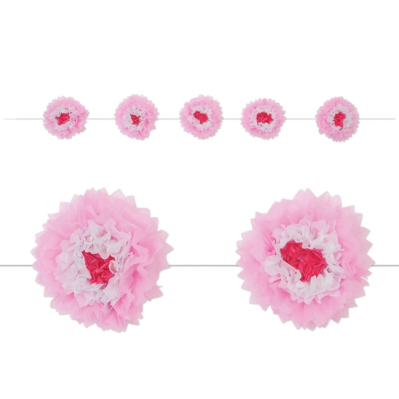 6 Pack Beistle Tissue Flower Garland - pink/white