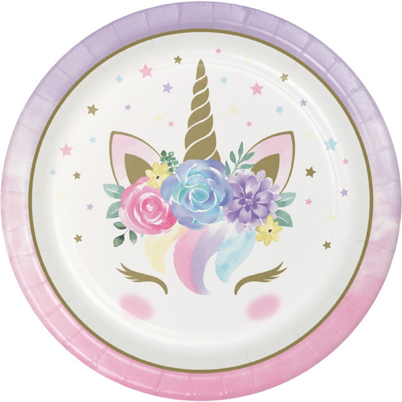 96 pc Bulk Unicorn Baby Shower Dinner Plates
