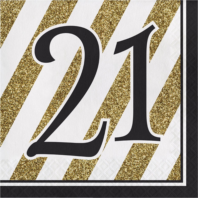 Black & Gold 21st Birthday Napkins (16/Pkg)