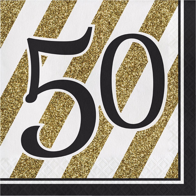 Black & Gold 50th Birthday Napkins (16/Pkg)