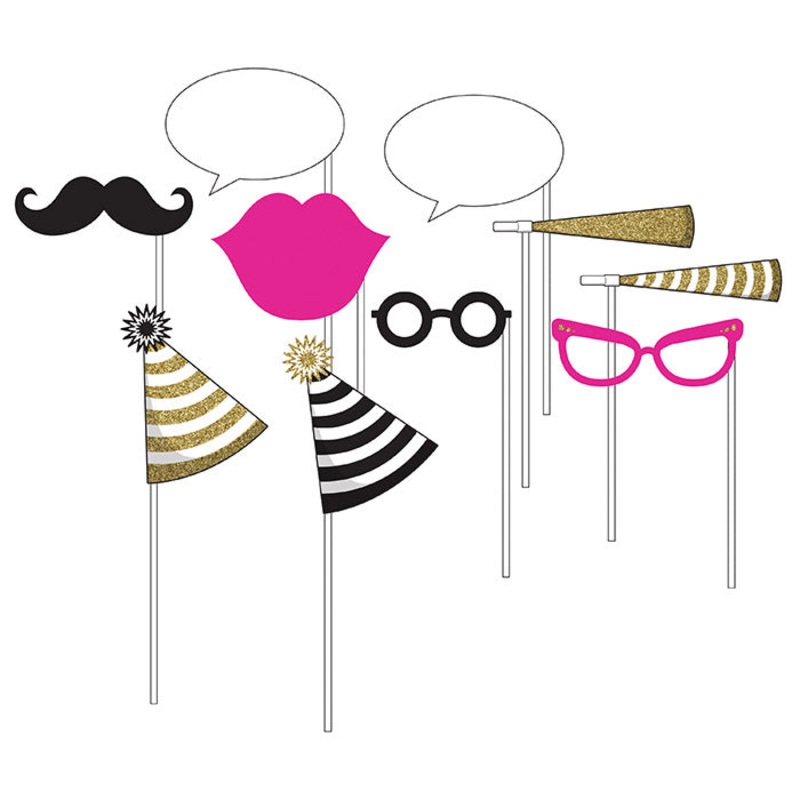 Black & Gold Photo Booth Props (10/Pkg)