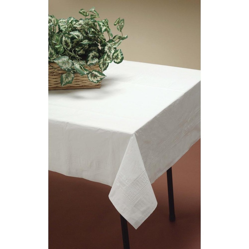 White Linette Tissue/Poly Tablecover 54" X 108" (1/Pkg)
