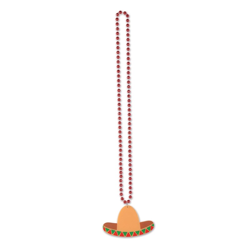 12 Pack Beistle Fiesta Bead Necklaces with Sombrero Medallion