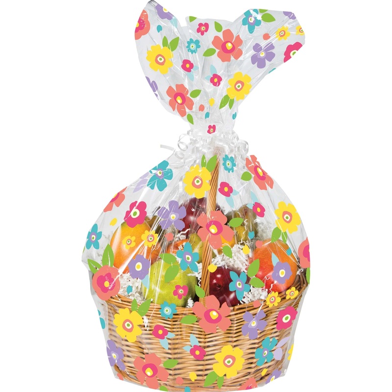 12 pc Bulk Spring Floral Cello Basket Bag