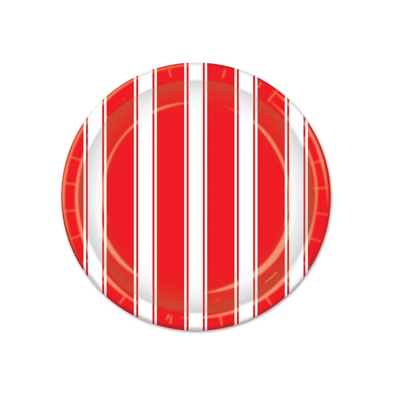 96 Pack Beistle Red/White Stripes Party Paper Plates 7 inch
