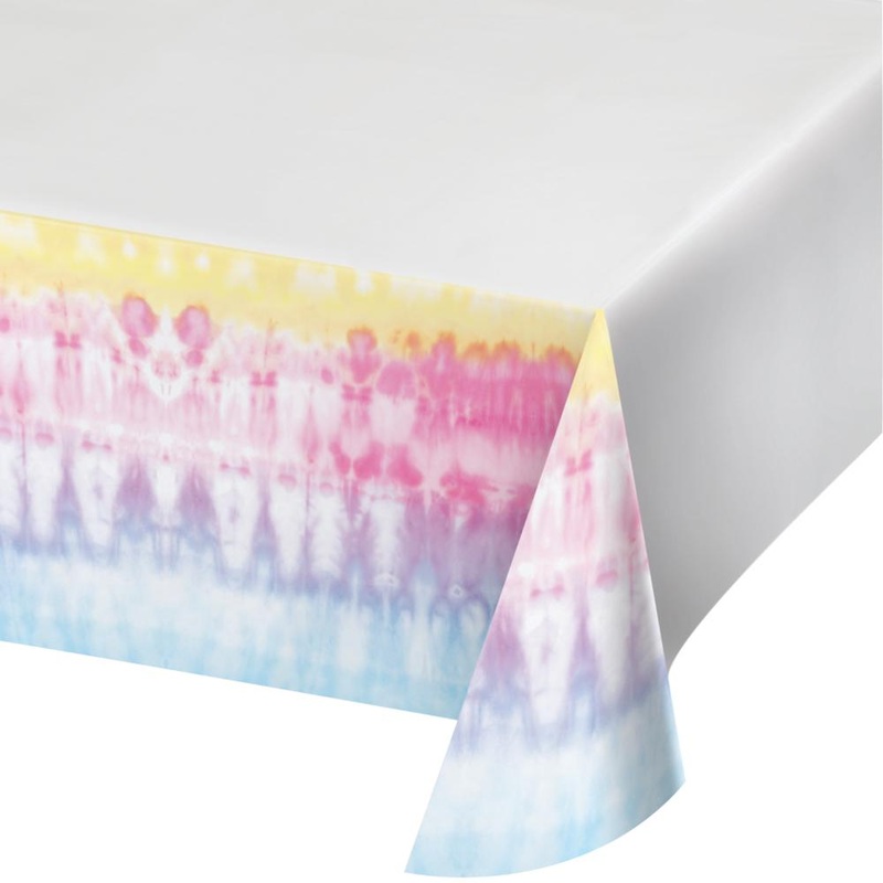 Tie Dye Party Paper Tablecover Border Print, 54"x102"