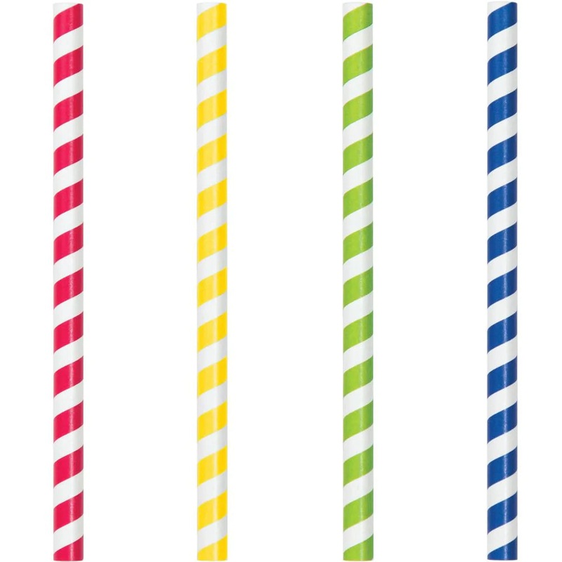 Translucent 7.75" Paper Smoothie Straws Asstd Stripes (40/Pkg)