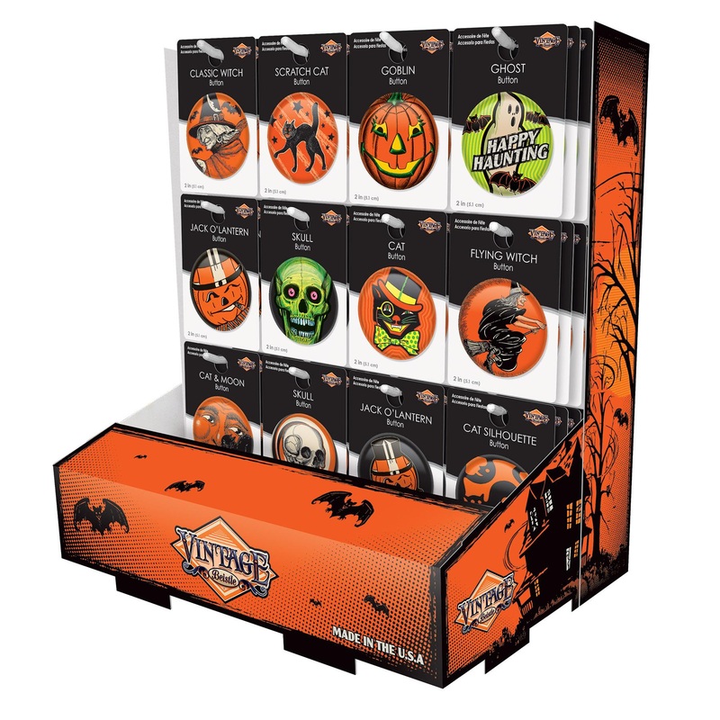 108 Piece Beistle Vintage Halloween Buttons Counter Display