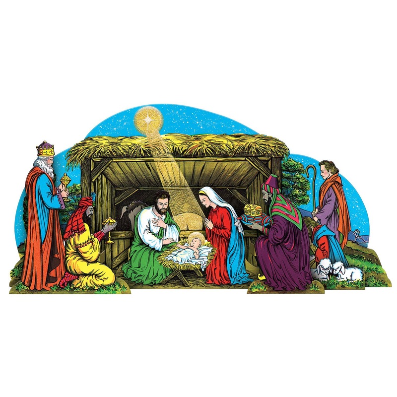 12 Pack Beistle Vintage Christmas Glittered Nativity Scene Table Decoration