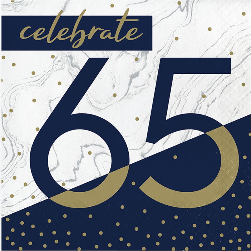 192 pc Bulk Navy and Gold 65th Birthday Luncheon Napkins