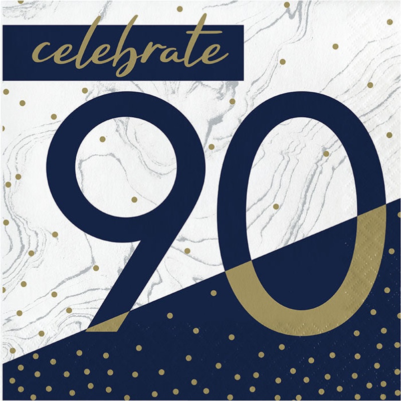 192 pc Bulk Navy and Gold 90th Birthday Luncheon Napkins