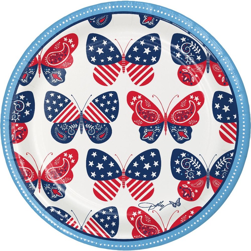 96 pc Bulk Dolly Parton Patriotic Butterflies Dessert Plates