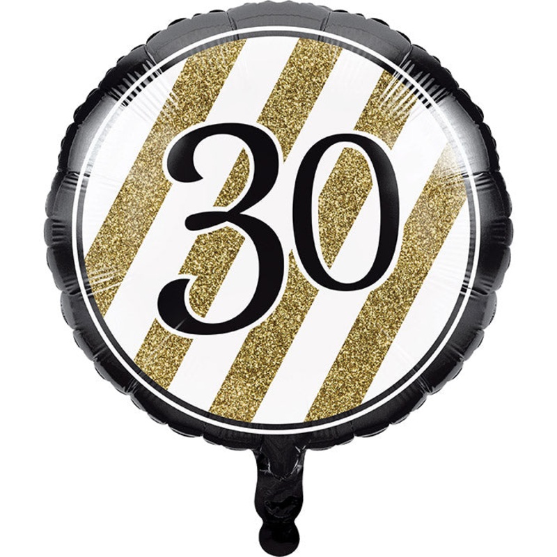 Black & Gold "30" Metallic Balloon 18"