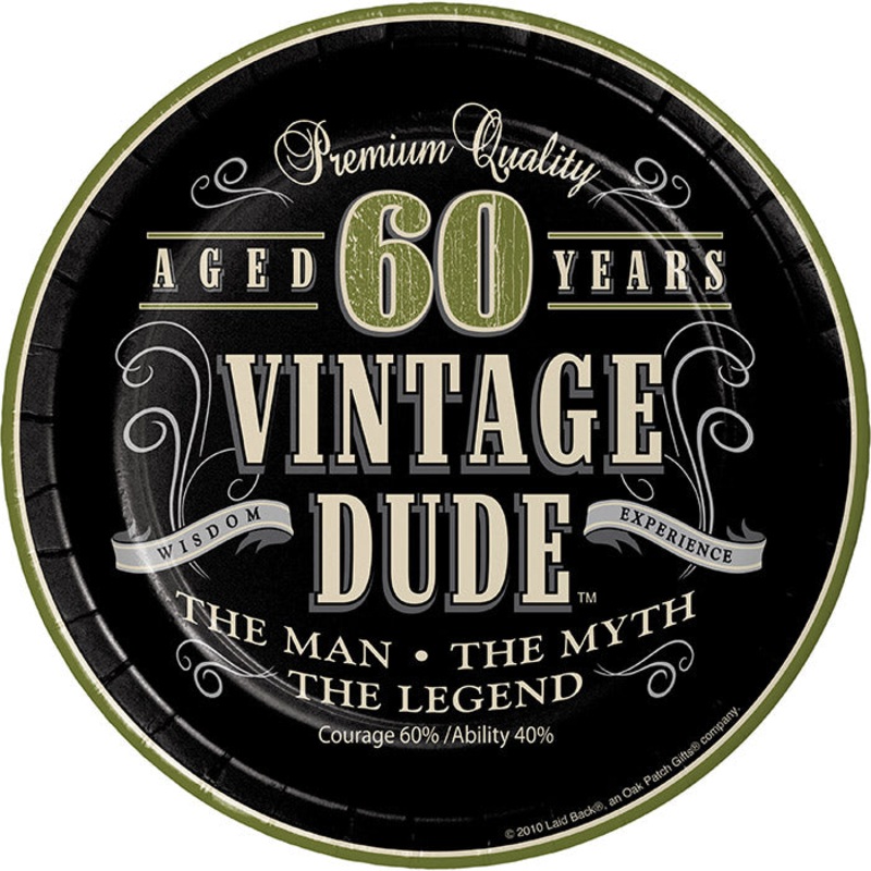 Vintage Dude 60th Birthday Paper Dessert Plates (8/Pkg)