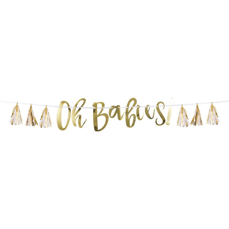White & Gold Oh Babies Tassel Banner
