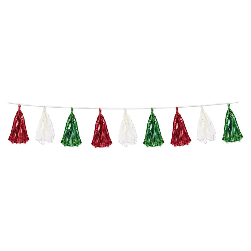 12 Pack Beistle Fiesta Metallic/Tissue Tassel Garland - red - white - green