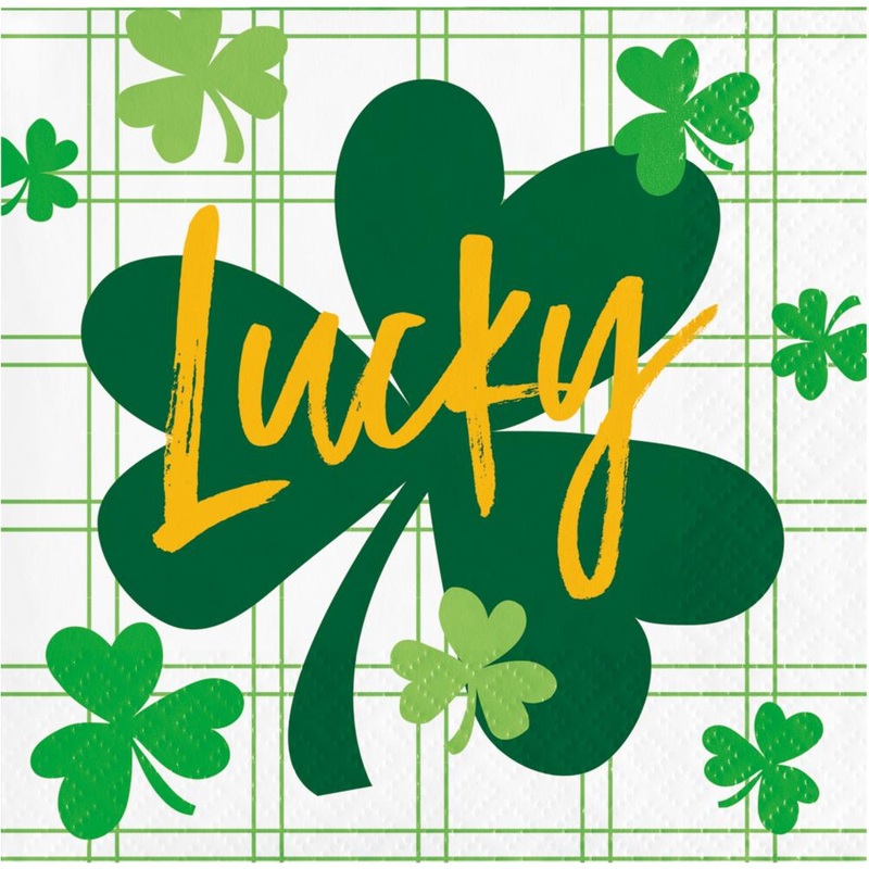 Shamrock & Roll "Lucky" 2 Ply Beverage Napkin (16/Pkg)