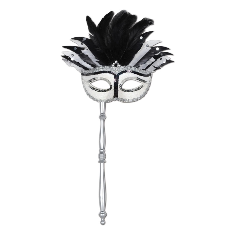 12 Pack Beistle Glittered Feather Mardi Gras Costume Mask with Stick