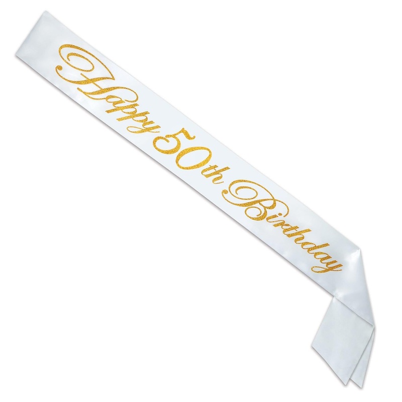 6 Pack Beistle Glittered Happy 50th Birthday Satin Sash