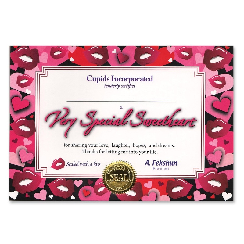 6 Pack Beistle Valentine's Day Very Special Sweetheart Certificate