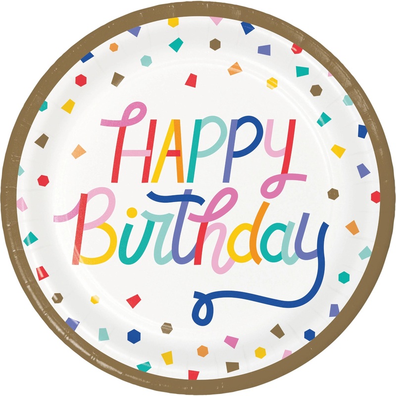 96 pc Bulk Birthday Confetti 8.75 Inch Dinner Plate