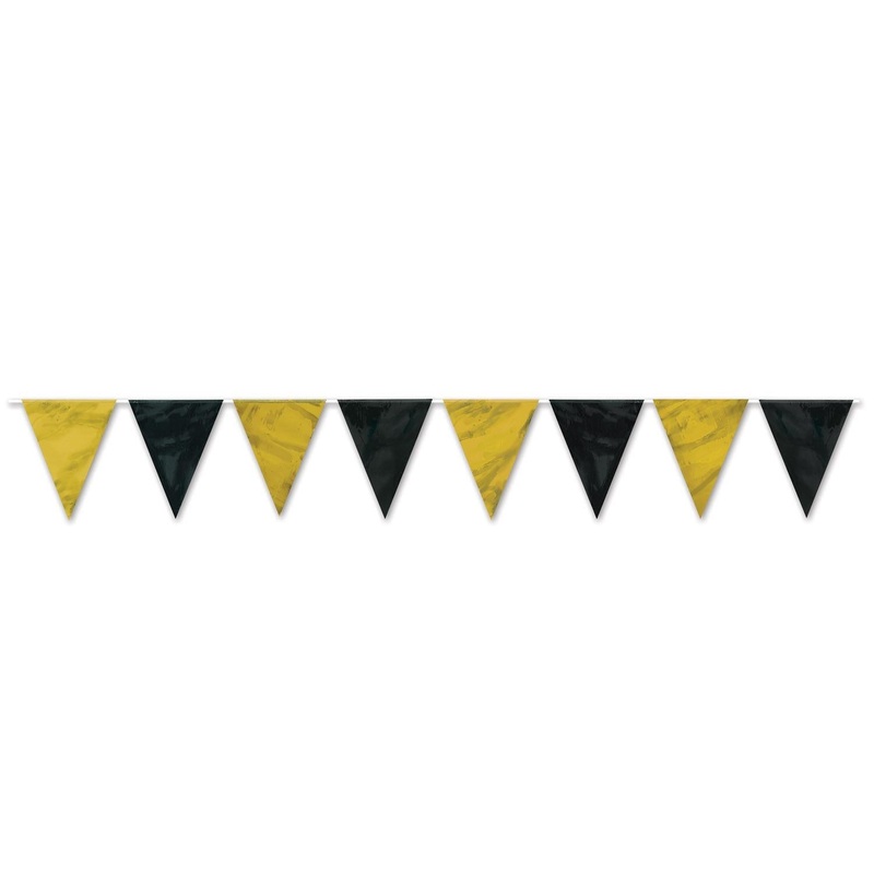 12 Pack Beistle Black/Gold Party Pennant Banner