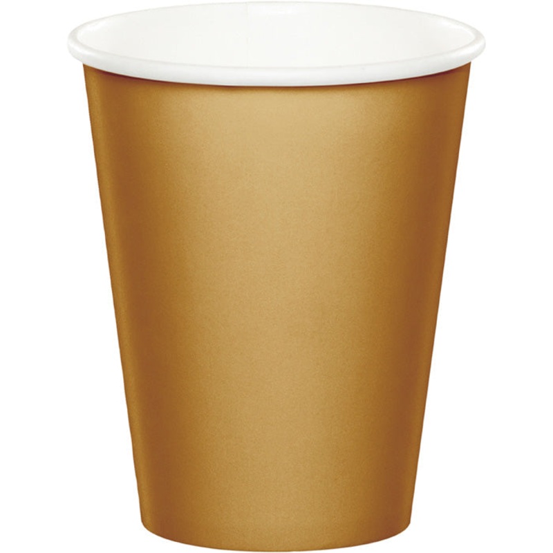 Bulk Pack of 24 Glittering Gold Hot/Cold Paper Cups 9 Oz