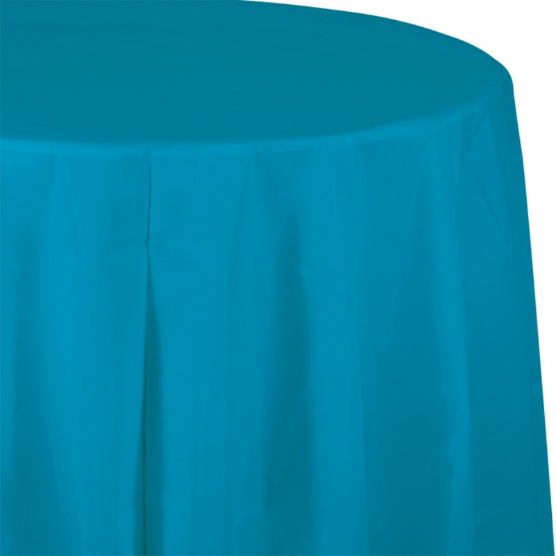Turquoise Round Plastic Tablecover, 82"